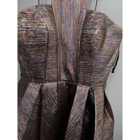 ASHLEY LAUREN 4106 Colorful Metallic Halter A-line Cocktail Mini Dress Size 12 - Picture 4 of 5